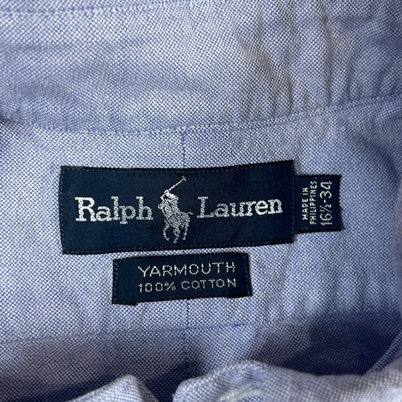 Polo Ralph Lauren 16.5-34 Classic Navy Button Front Blue Oxford Front Logo Shirt - Picture 6 of 9